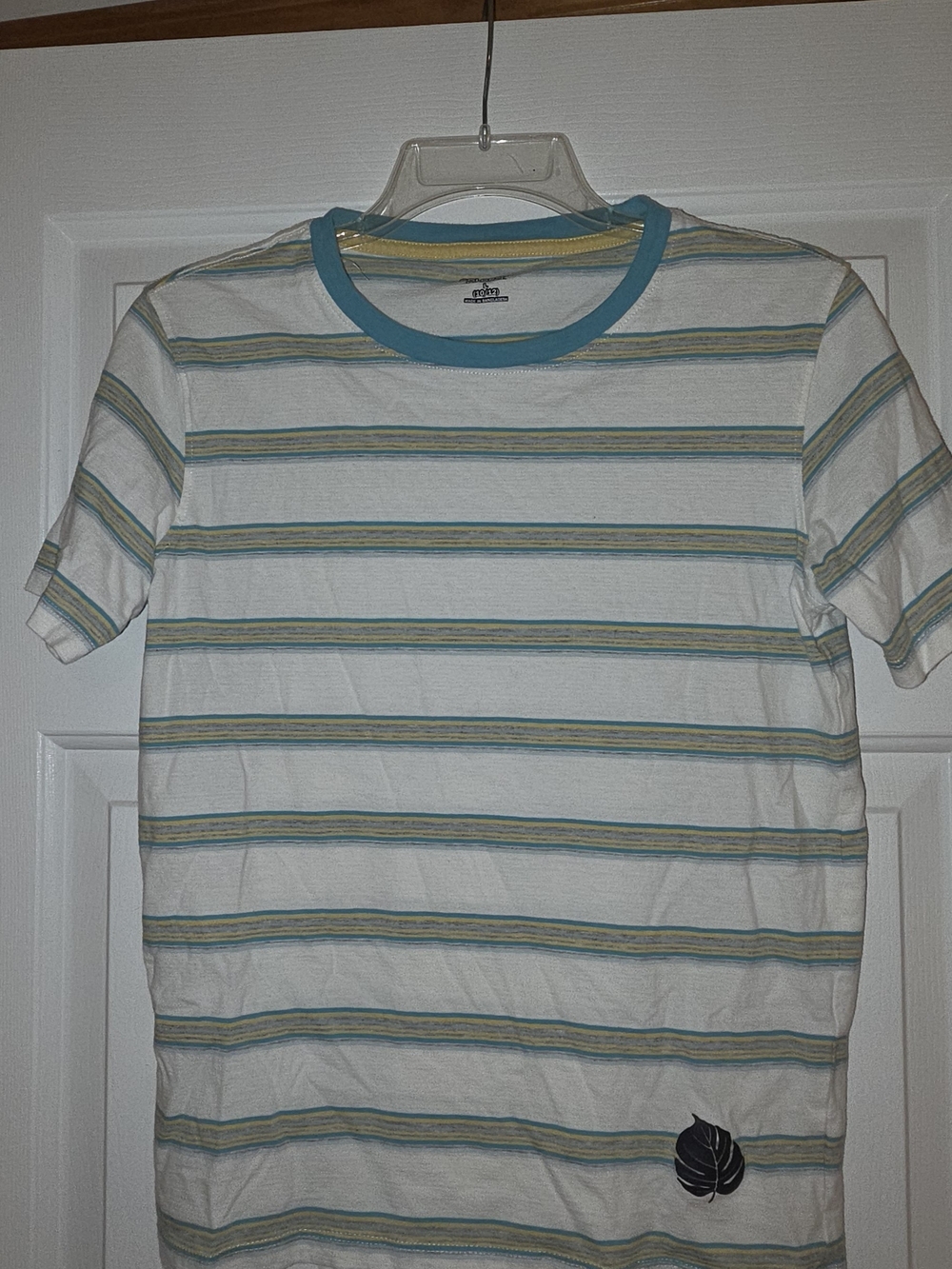 Striped Crew Neck Tee in White with Teal Trim - Boys